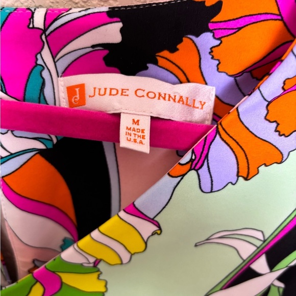 Jude Connally Tropical Abstract Floral Scuba Knit Stretch V-Neck Shift Dress M - Picture 4 of 8
